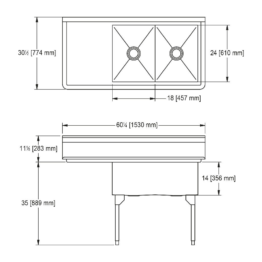 Franke SDL2436L-1-2 Service Series 14 Gauge Double Compartment