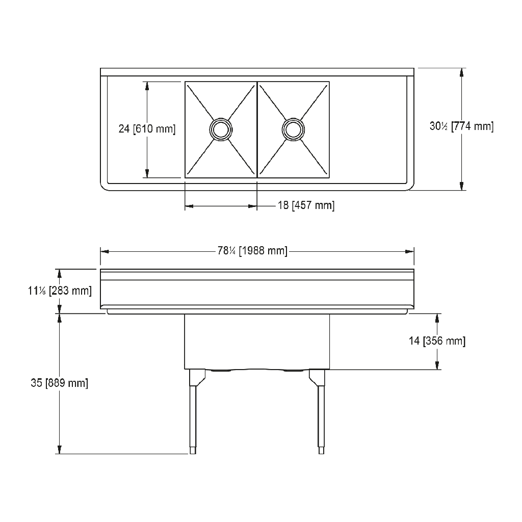 Franke SDL2436LR-1-2 Service Series 14 Gauge Double Compartment