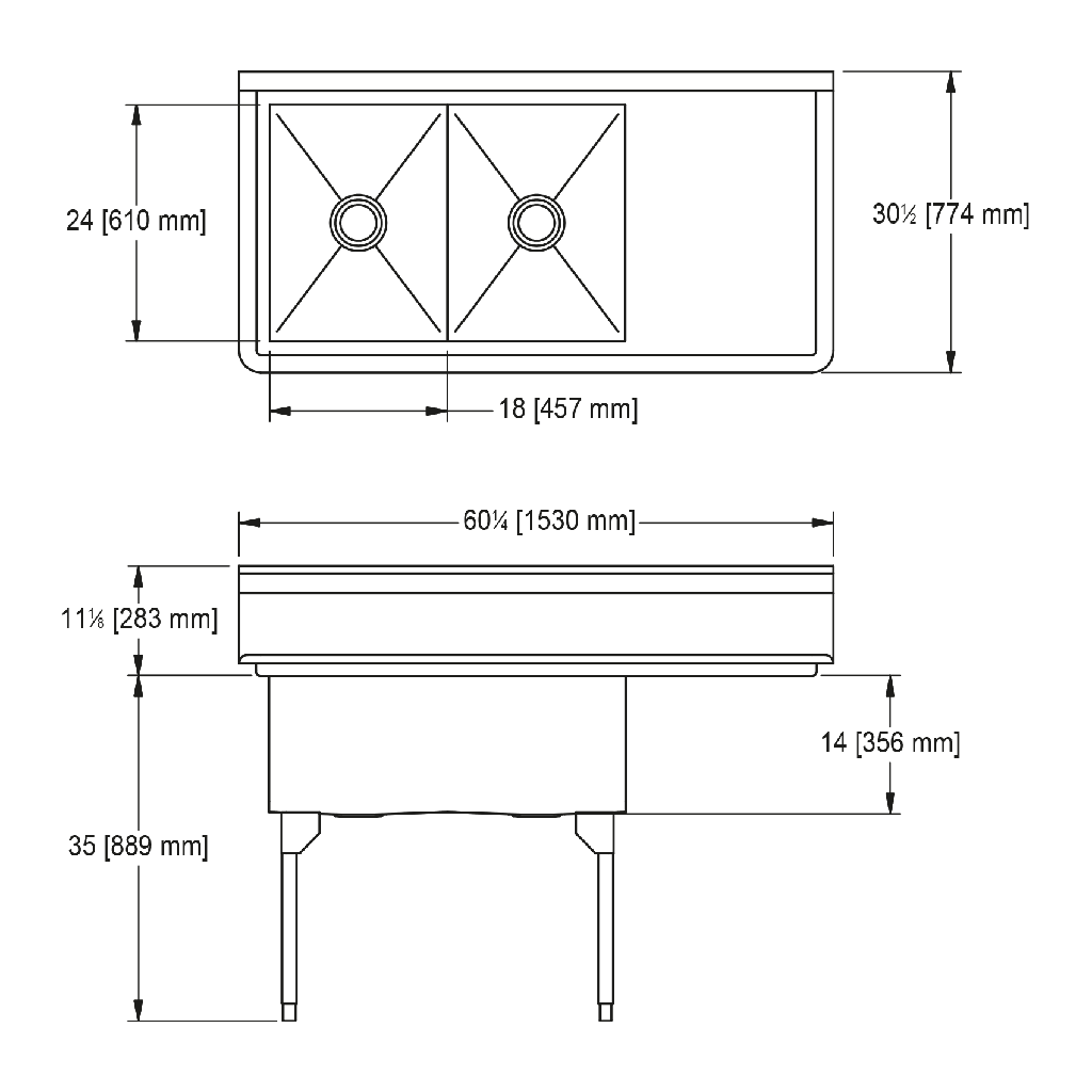 Franke SDL2436R-1-2 Service Series 14 Gauge Double Compartment