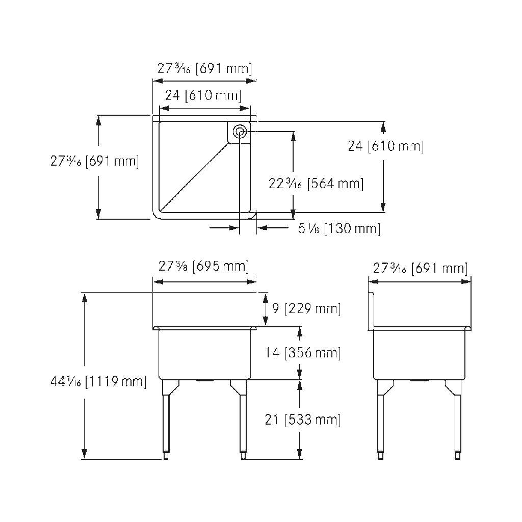 Franke SL2424-316-5 Scullery 16 Ga Single 1.5 In Waste T316