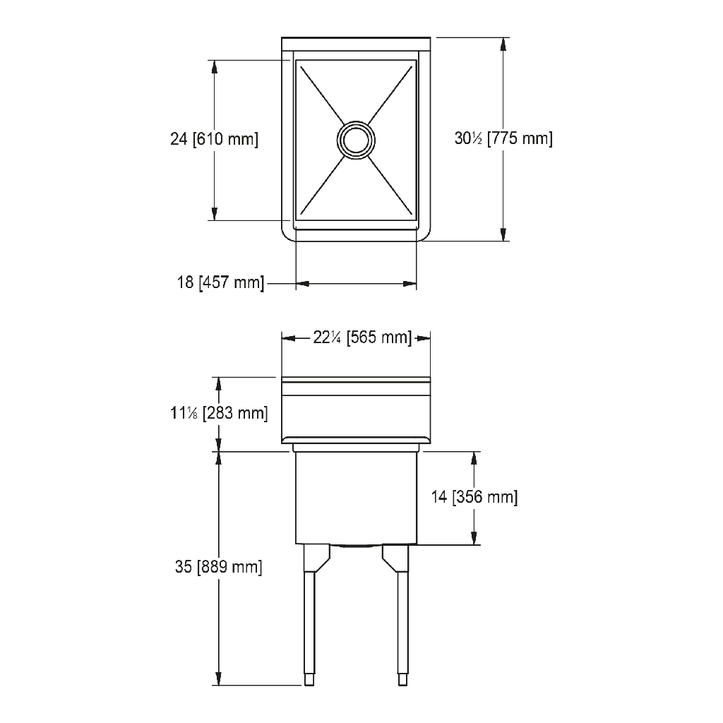 Franke SSL2418-1 Service Series 14 Gauge Single Compartment