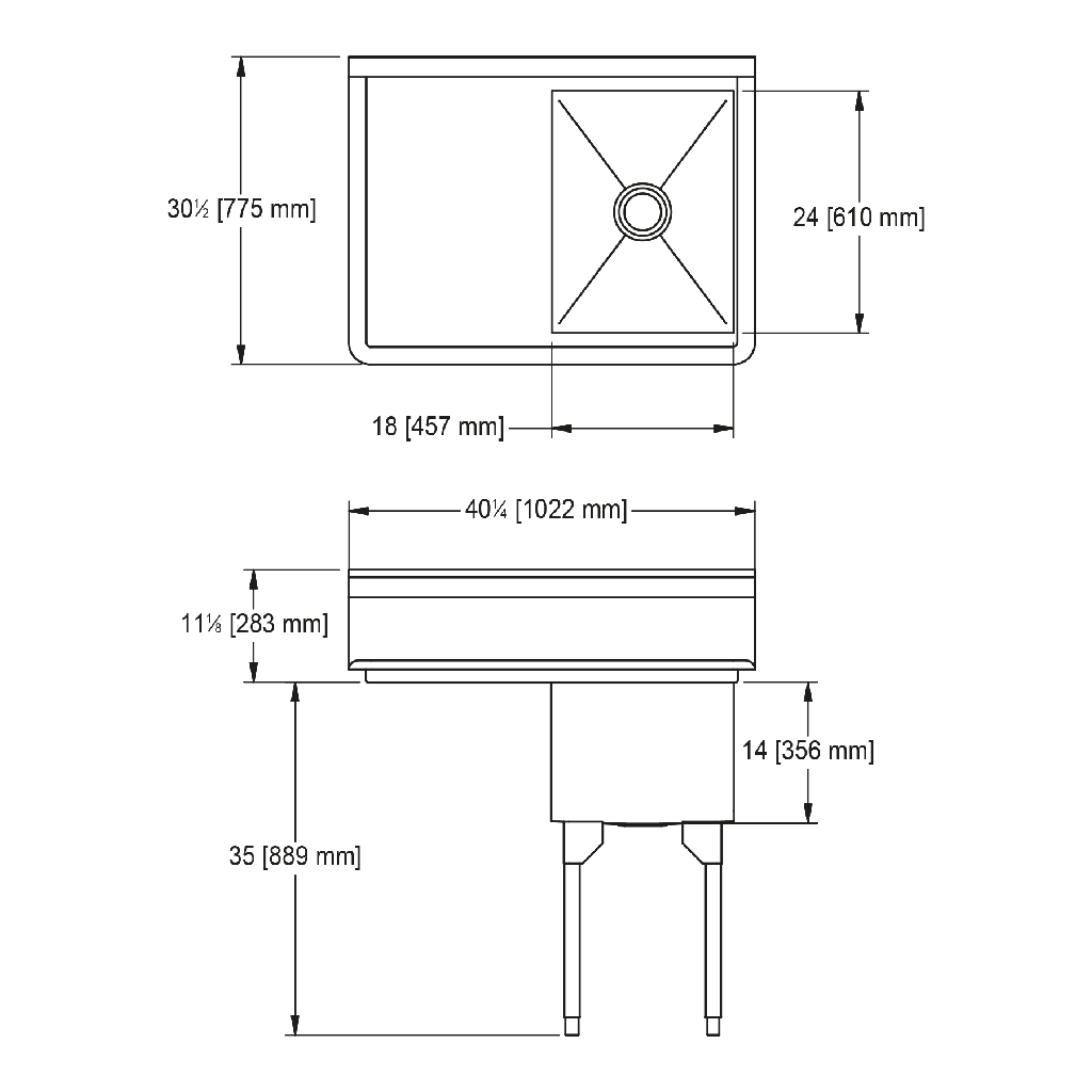 Franke SSL2418L-1 Service Series 14 Gauge Single Compartment