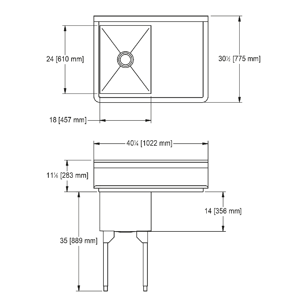 Franke SSL2418R-1-2 Service Series 14 Gauge Single Compartment