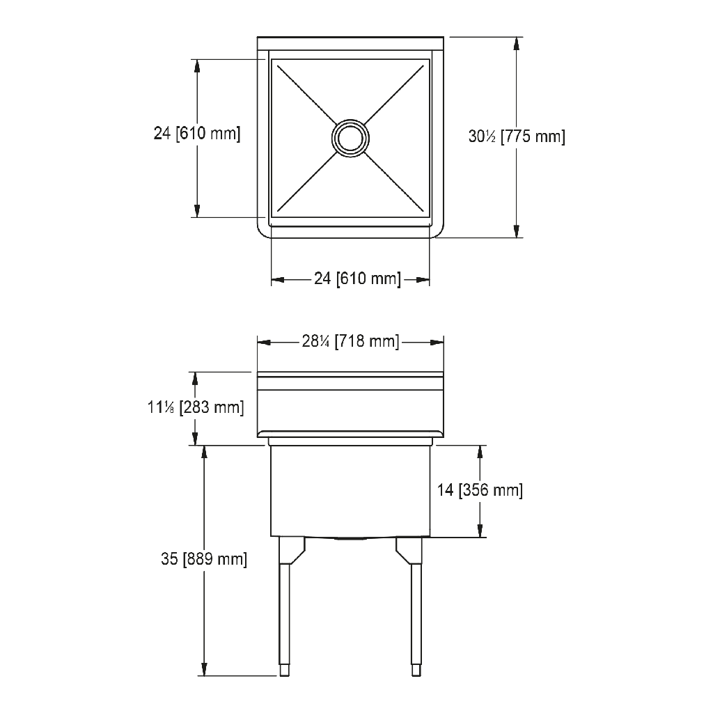 Franke SSL2424-1 Service Series 14 Gauge Single Compartment