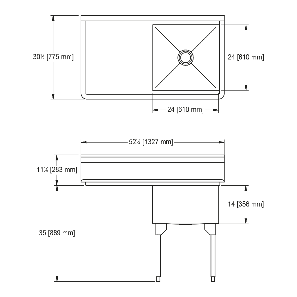 Franke SSL2424L-1 Service Series 14 Gauge Single Compartment