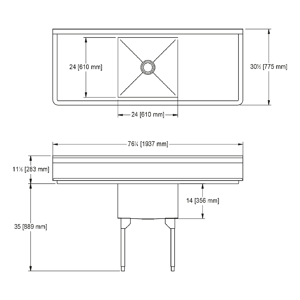 Franke SSL2424LR-1 Service Series 14 Gauge Single Compartment