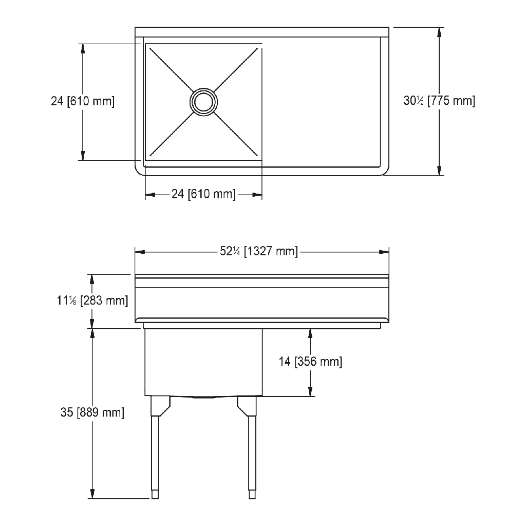 Franke SSL2424R-1 Service Series 14 Gauge Single Compartment