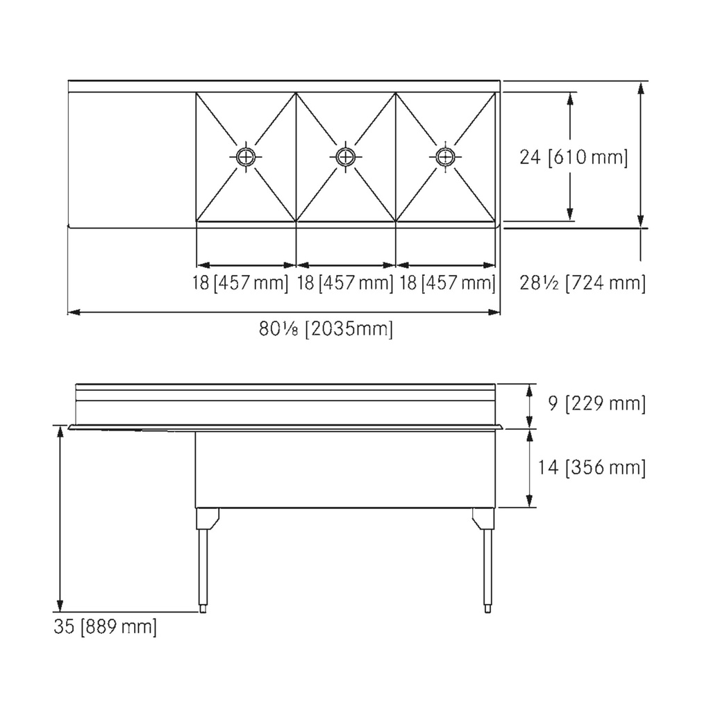 Franke STL2454L-1 Service Series 14 Gauge Triple Compartment