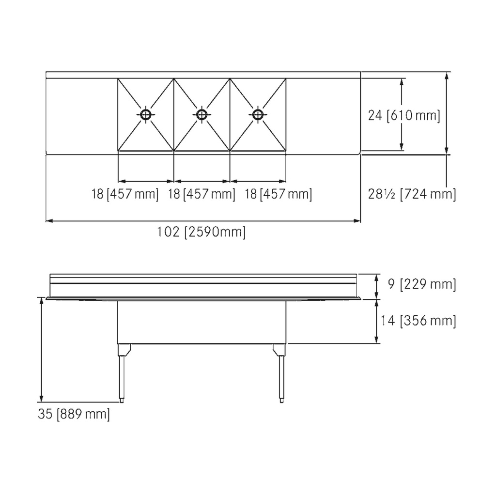 Franke STL2454LR-1-2 Service Series 14 Gauge Triple Compartment