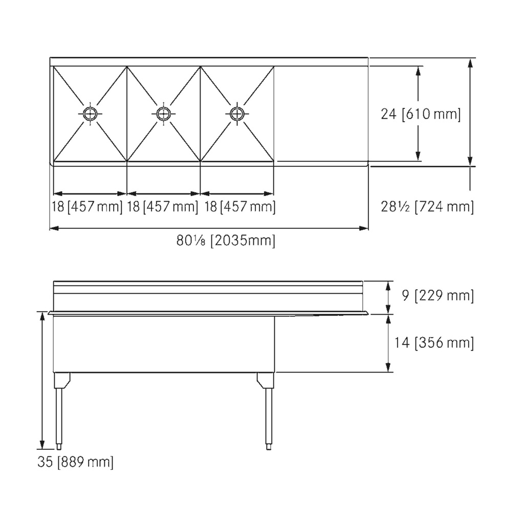 Franke STL2454R-1 Service Series 14 Gauge Triple Compartment