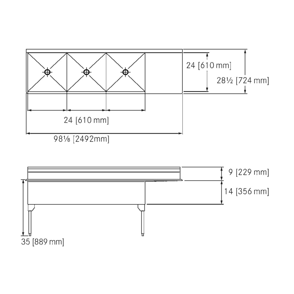Franke STL2472R-1-2 Service Series 14 Gauge Triple Compartment