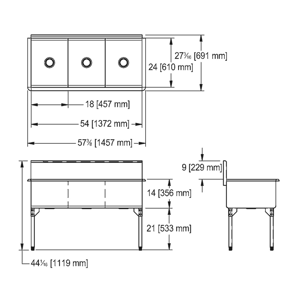 Franke TL2454-1 Classic Series 16 Gauge Triple Compartment
