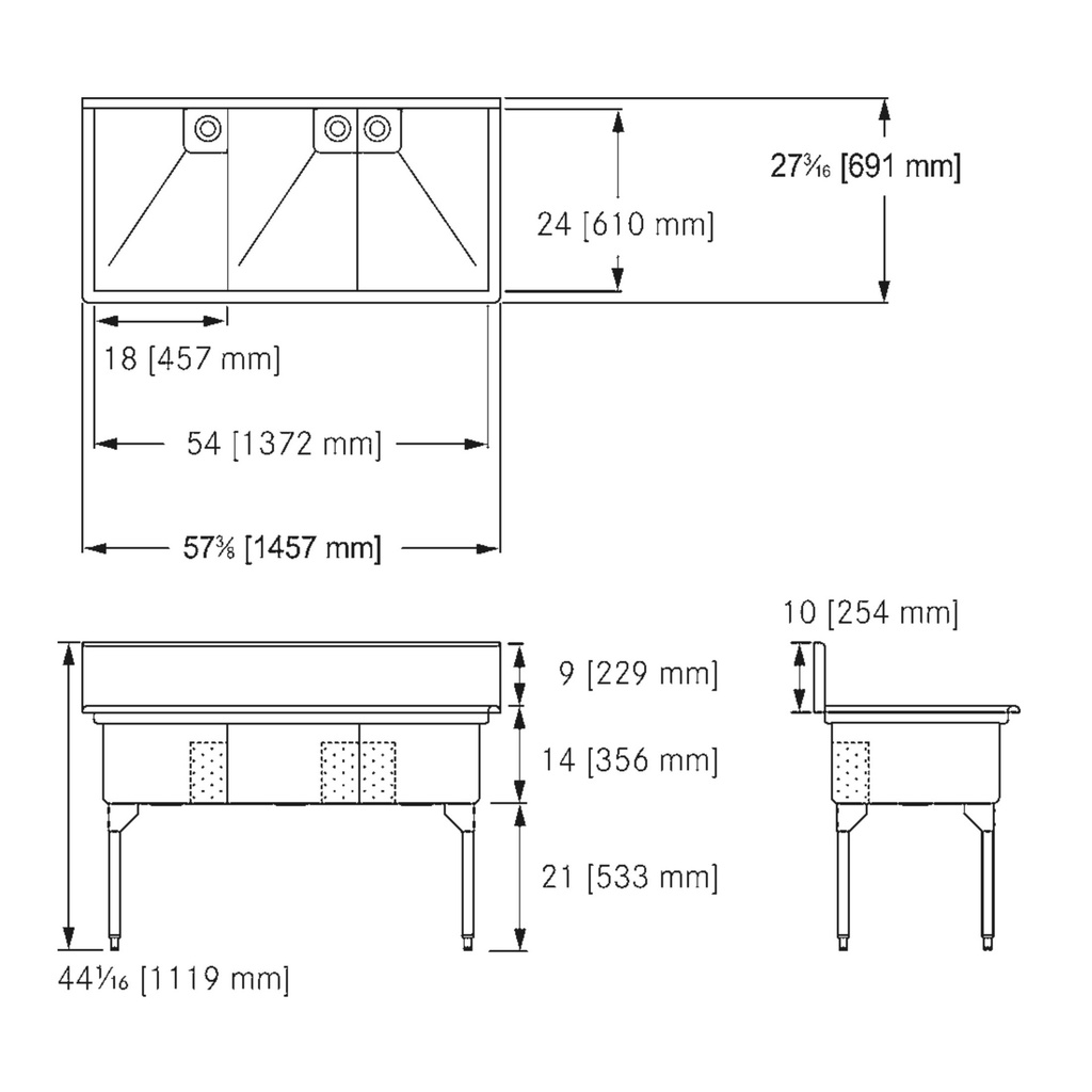 Franke TL2454-5 Classic Series 16 Gauge Triple Compartment