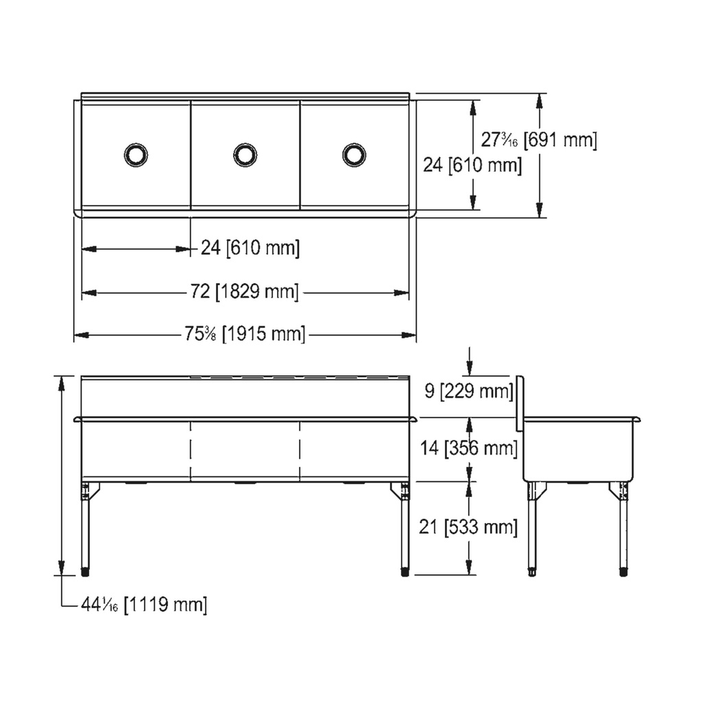 Franke TL2472-1-2 Classic Series 16 Gauge Triple Compartment