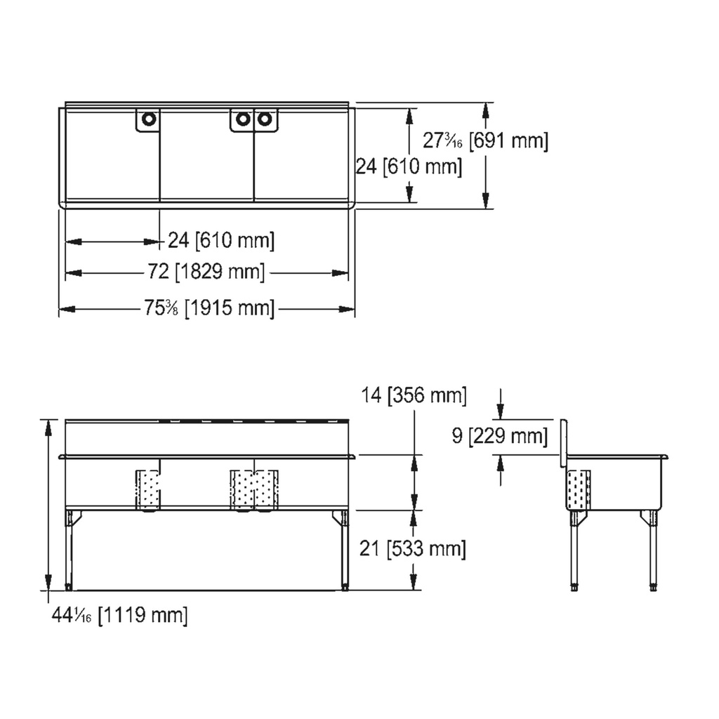 Franke TL2472-5 Classic Series 16 Gauge Triple Compartment