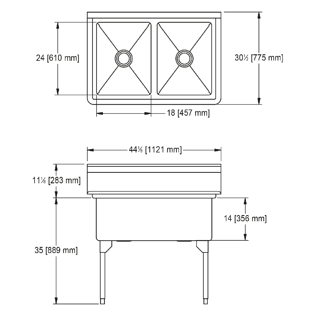 Franke WDL2436-1-2 World-Class Series 14 Gauge Double Compartment