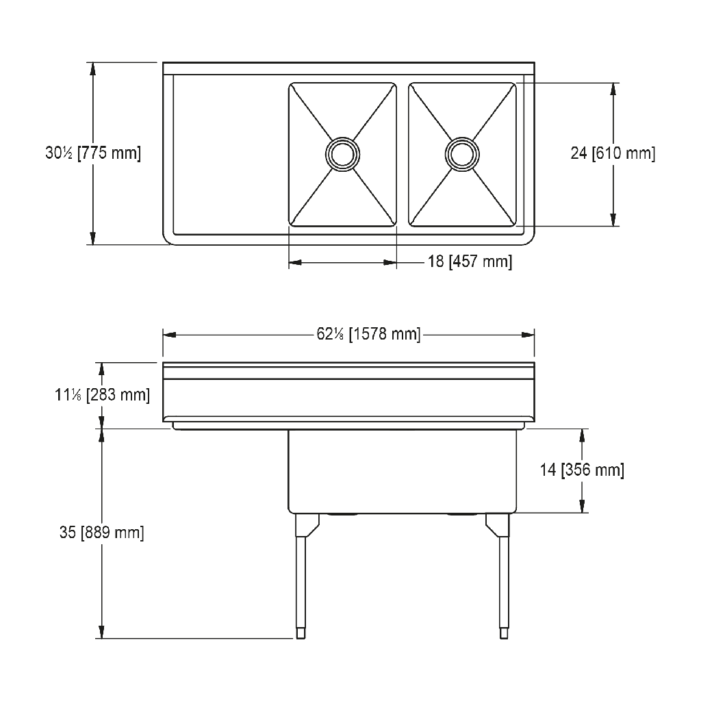 Franke WDL2436L-1-2 World-Class Series 14 Gauge Double Compartment
