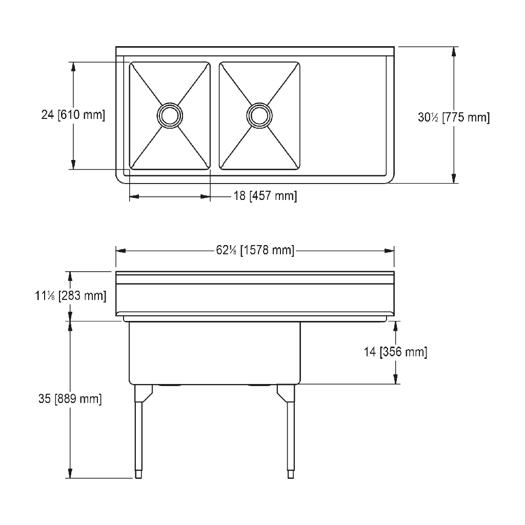Franke WDL2436R-1-2 World-Class Series 14 Gauge Double Compartment