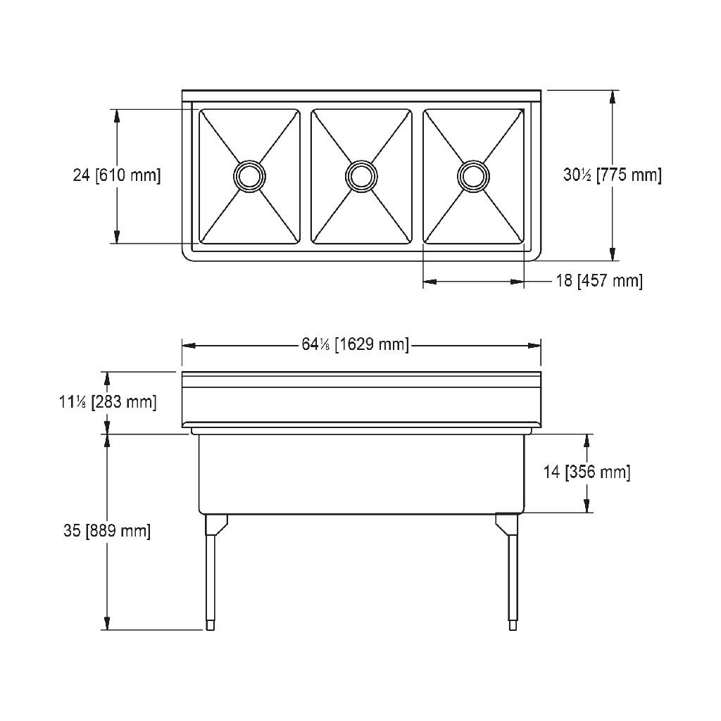 Franke WTL2454-1 World-Class Series 14 Gauge Triple Compartment
