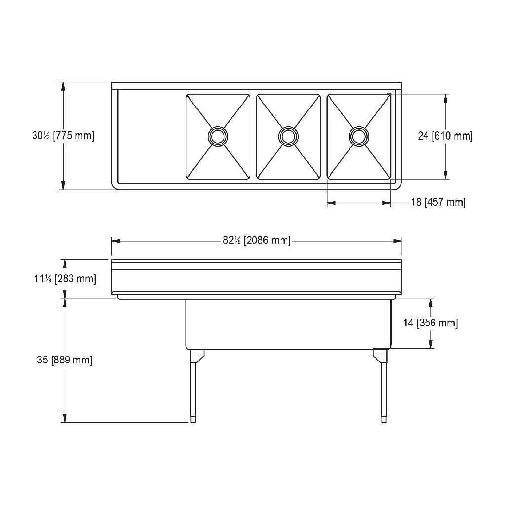 Franke WTL2454L-1 World-Class Series 14 Gauge Triple Compartment