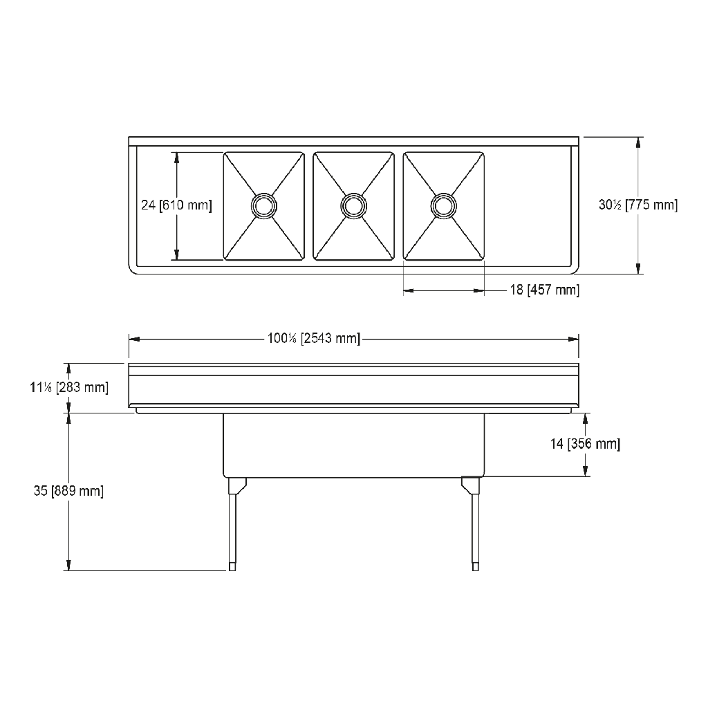Franke WTL2454LR-1-2 World-Class Series 14 Gauge Triple Compartment