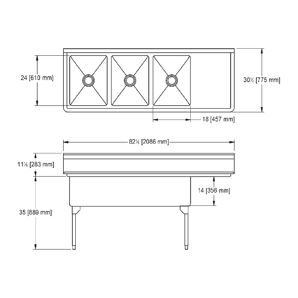 Franke WTL2454R-1-2 World-Class Series 14 Gauge Triple Compartment