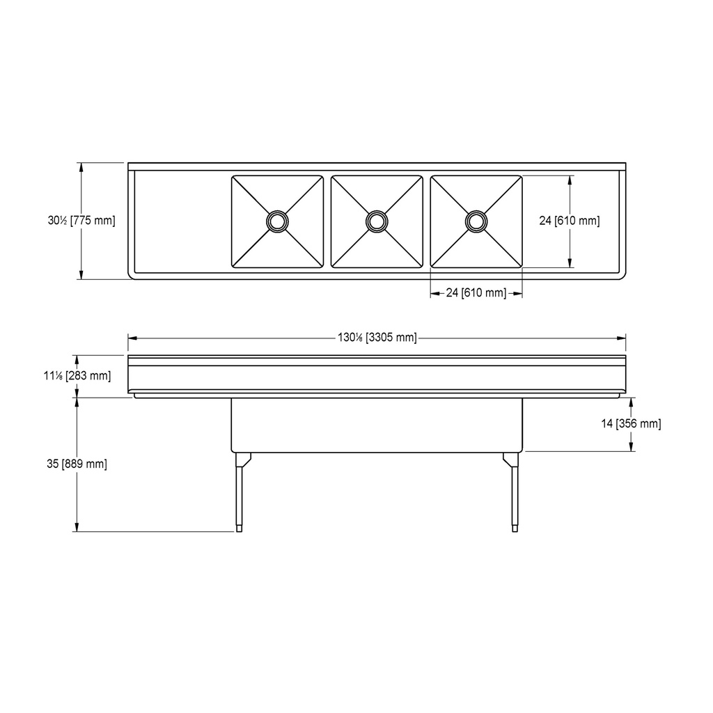 Franke WTL2472LR-1-2 World-Class Series 14 Gauge Triple Compartment