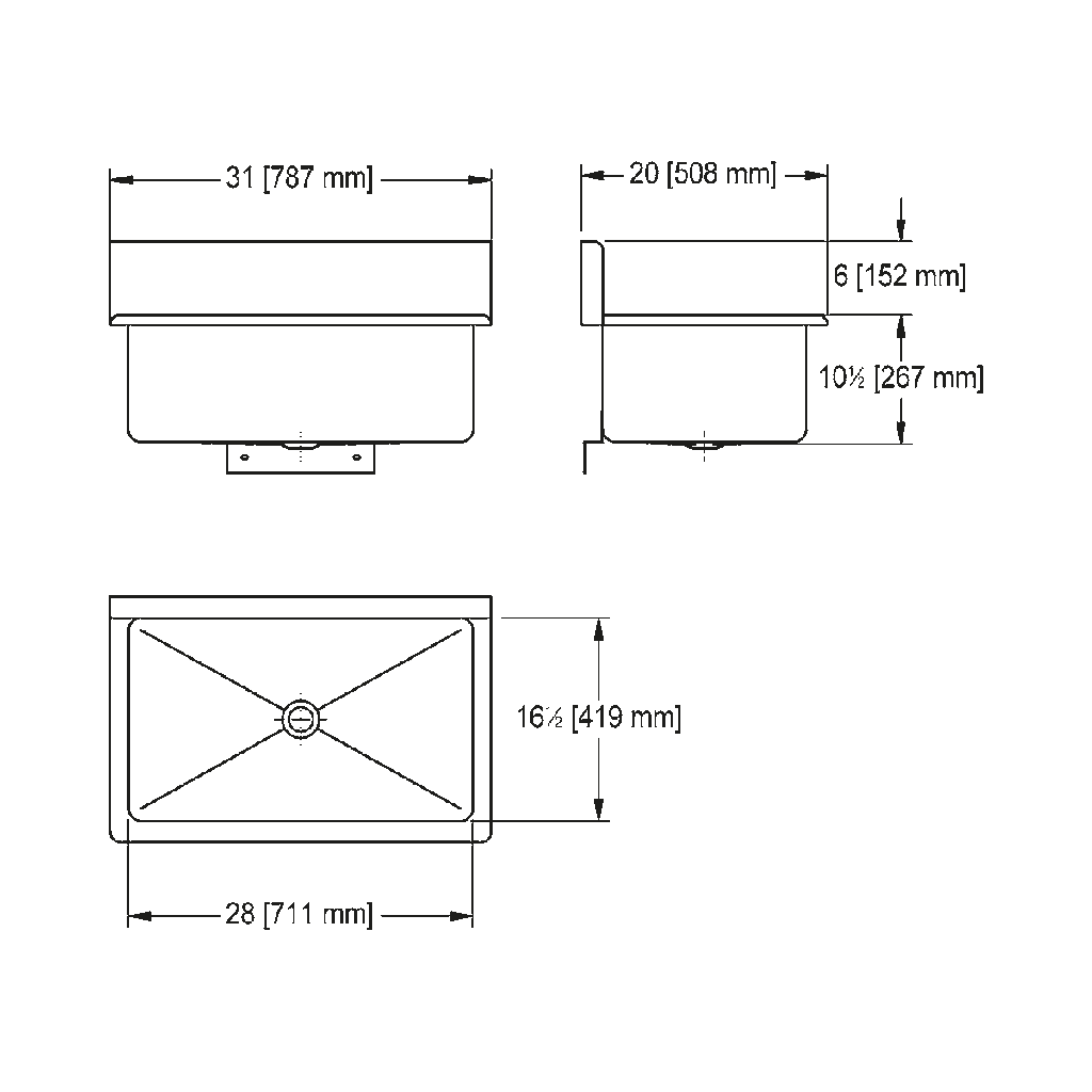 Franke WTS2031-1-2 Trough Heavy Duty Series 14Ga 31" Wide 2 Hole