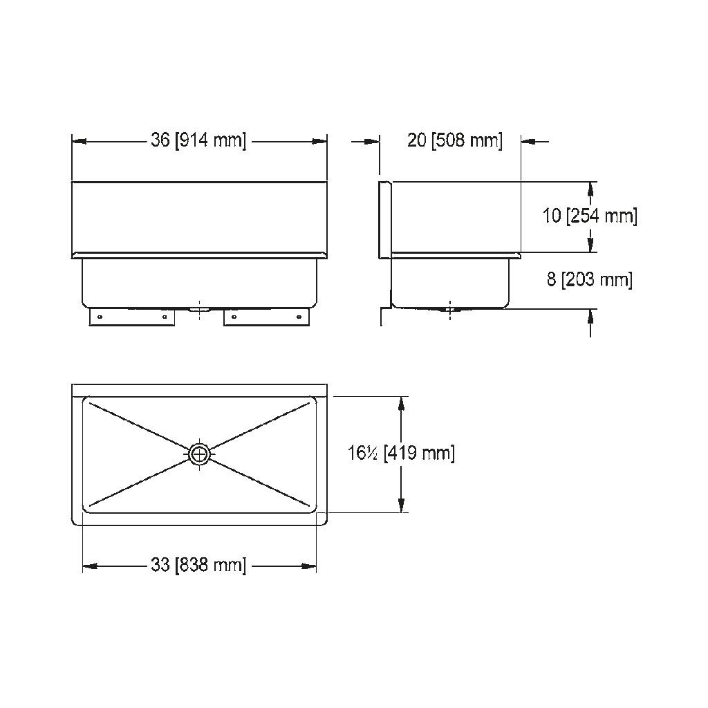 Franke WTS2036-1 Trough Heavy Duty Series 14Ga 36" Wide