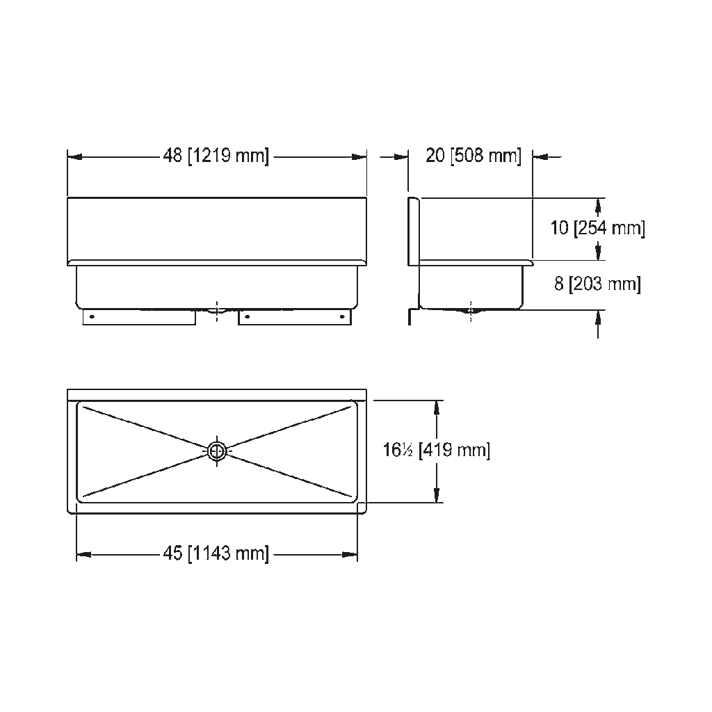 Franke WTS2048-1-2 Trough Heavy Duty Series 14Ga 48" Wide 2 Hole