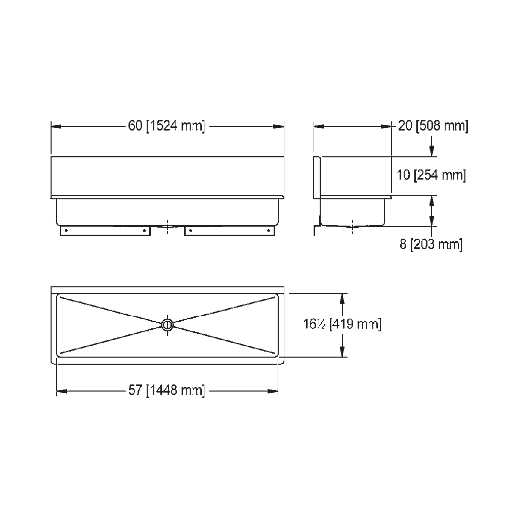 Franke WTS2060-1 Trough Heavy Duty Series 14Ga 60" Wide