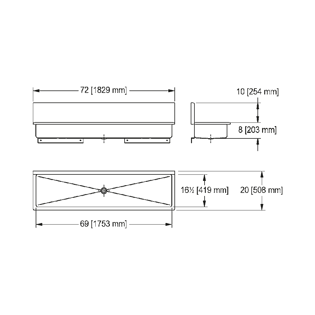Franke WTS2072-1-2 Trough Heavy Duty Series 14Ga 72" Wide 2 Hole