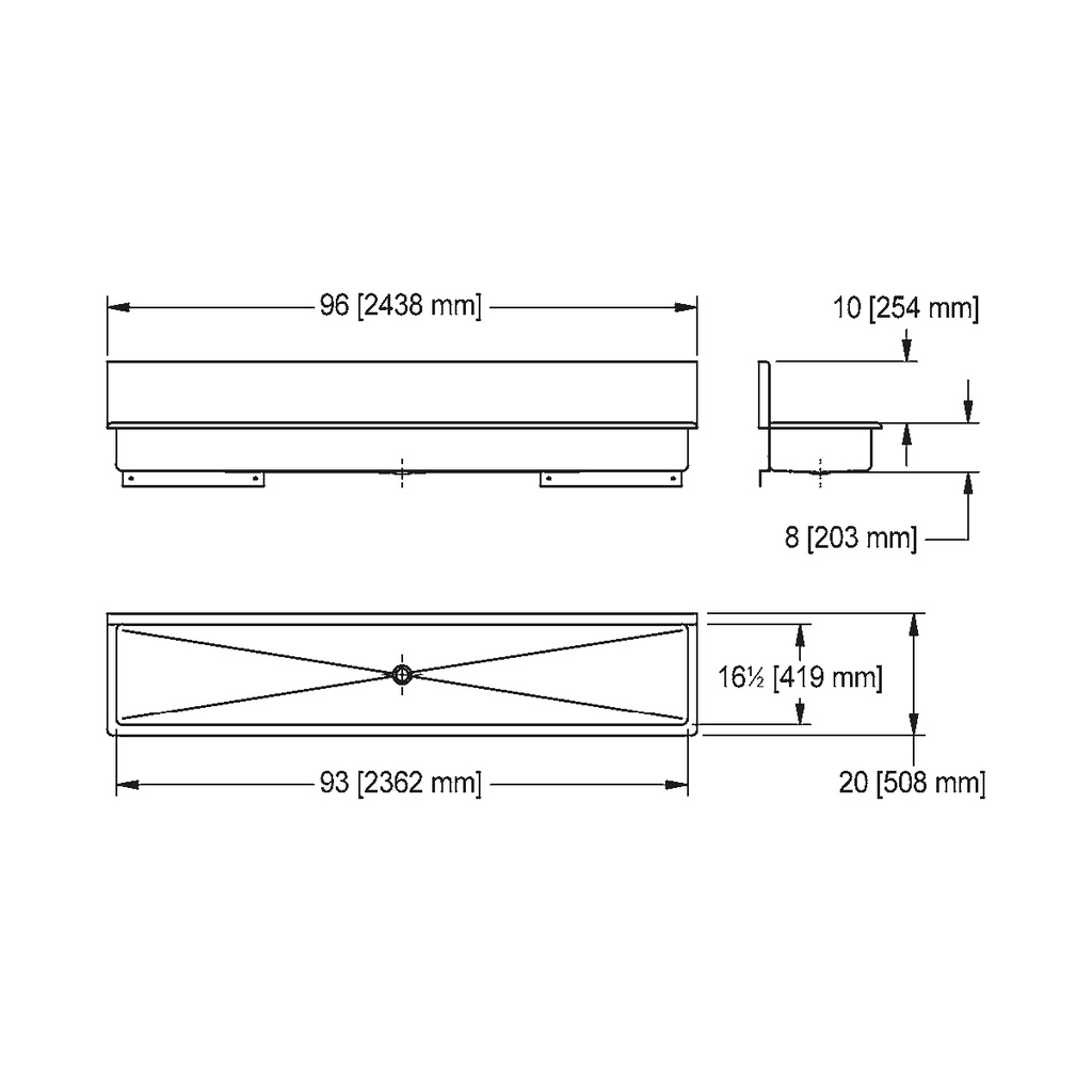 Franke WTS2096-1-2 Trough Heavy Duty Series 14Ga 96" Wide 2 Hole