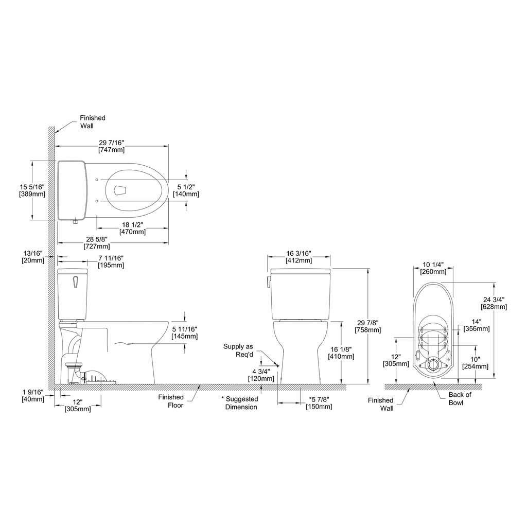 TOTO CST472CEFG#01 Glaston 2PC Bowl & Tank Ct472C