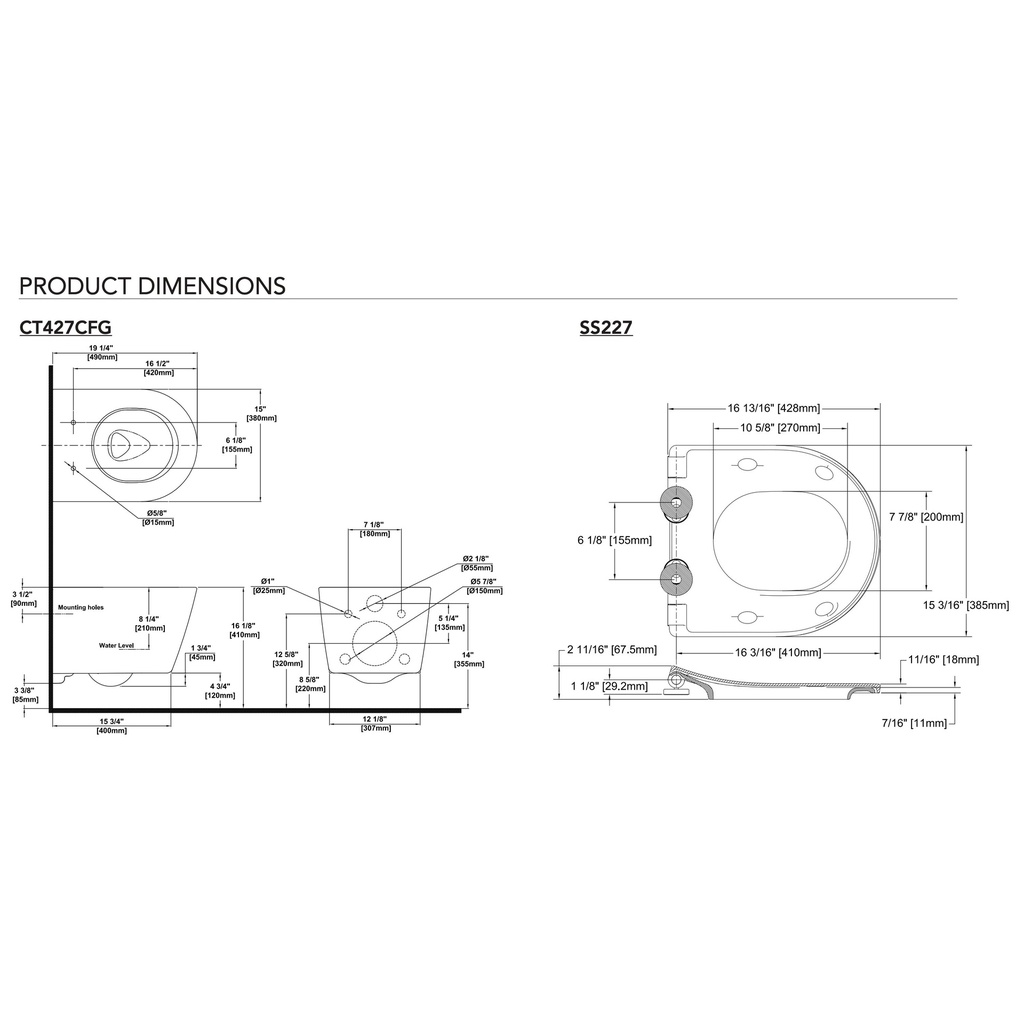 TOTO CWT427227CMFG#WH Rp Compact Wall Hung Bowl Kit