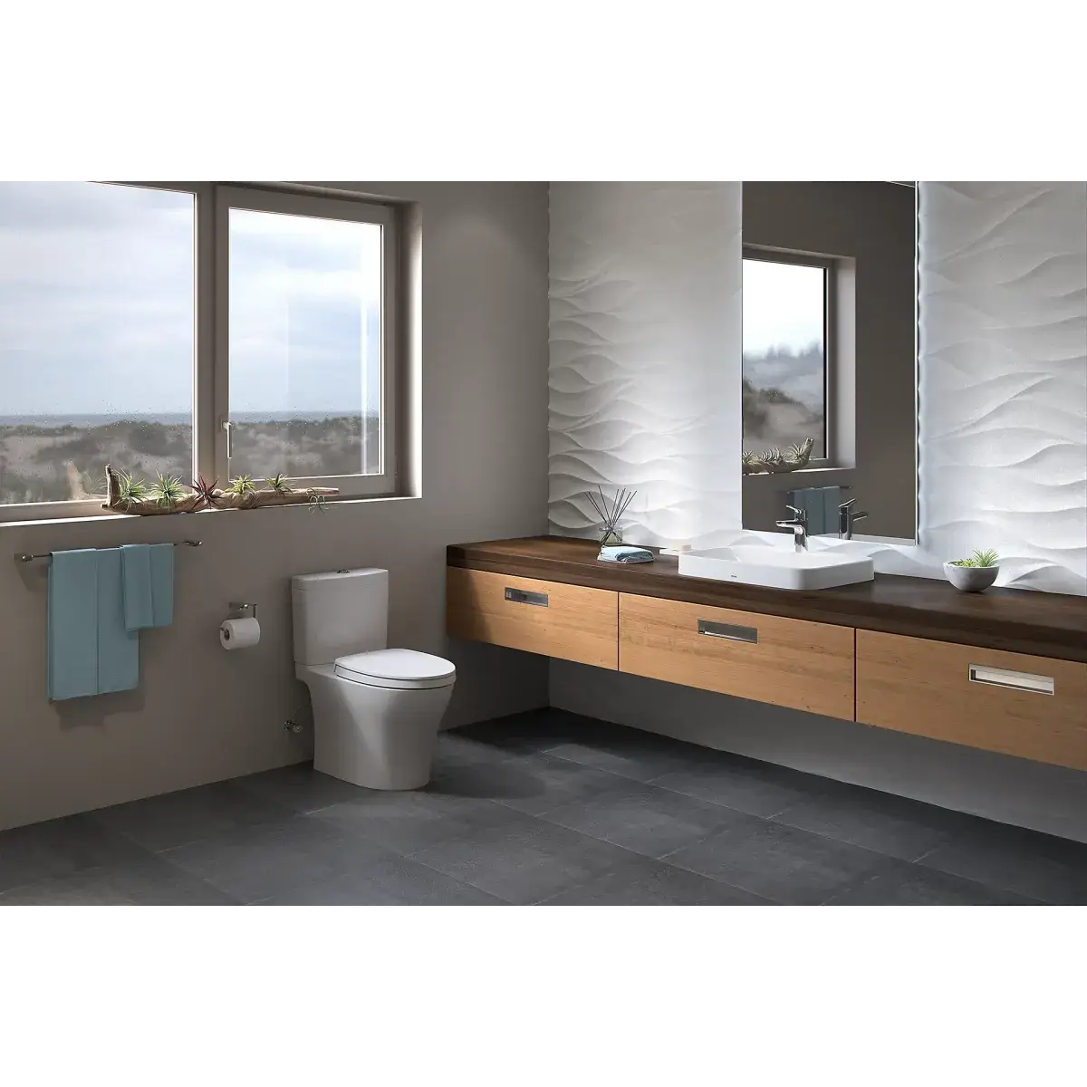 TOTO MS446124CEMFN#51 Aquia IV Two-Piece Elongated Dual Flush 1.28 and 0.9 GPF Universal Height Toilet WASHLET+ Ready Ebony MS446124CEMFN#51