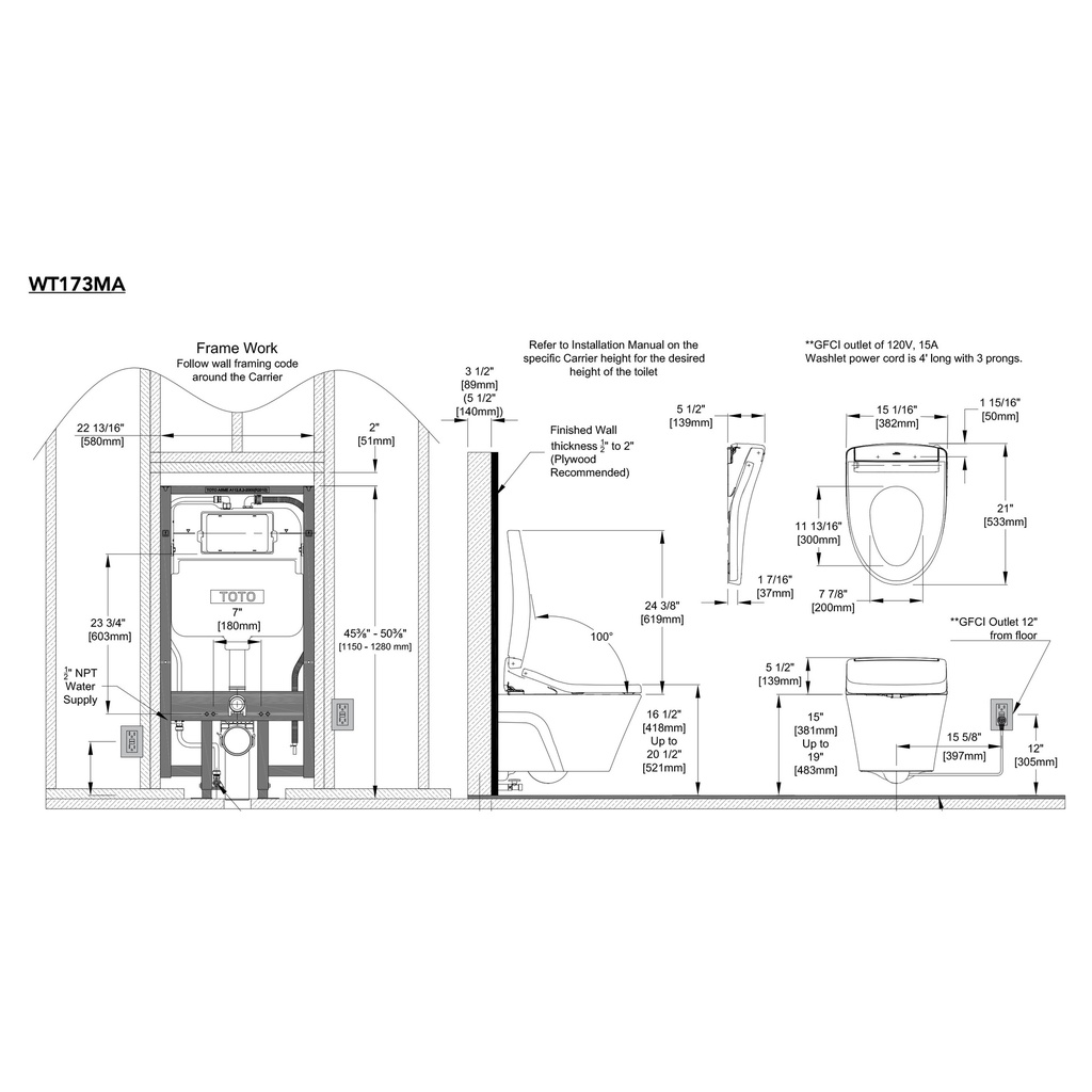 TOTO CWT4263446CMFG#MS S5 Wall Hung Toilet With Washlet Cotton