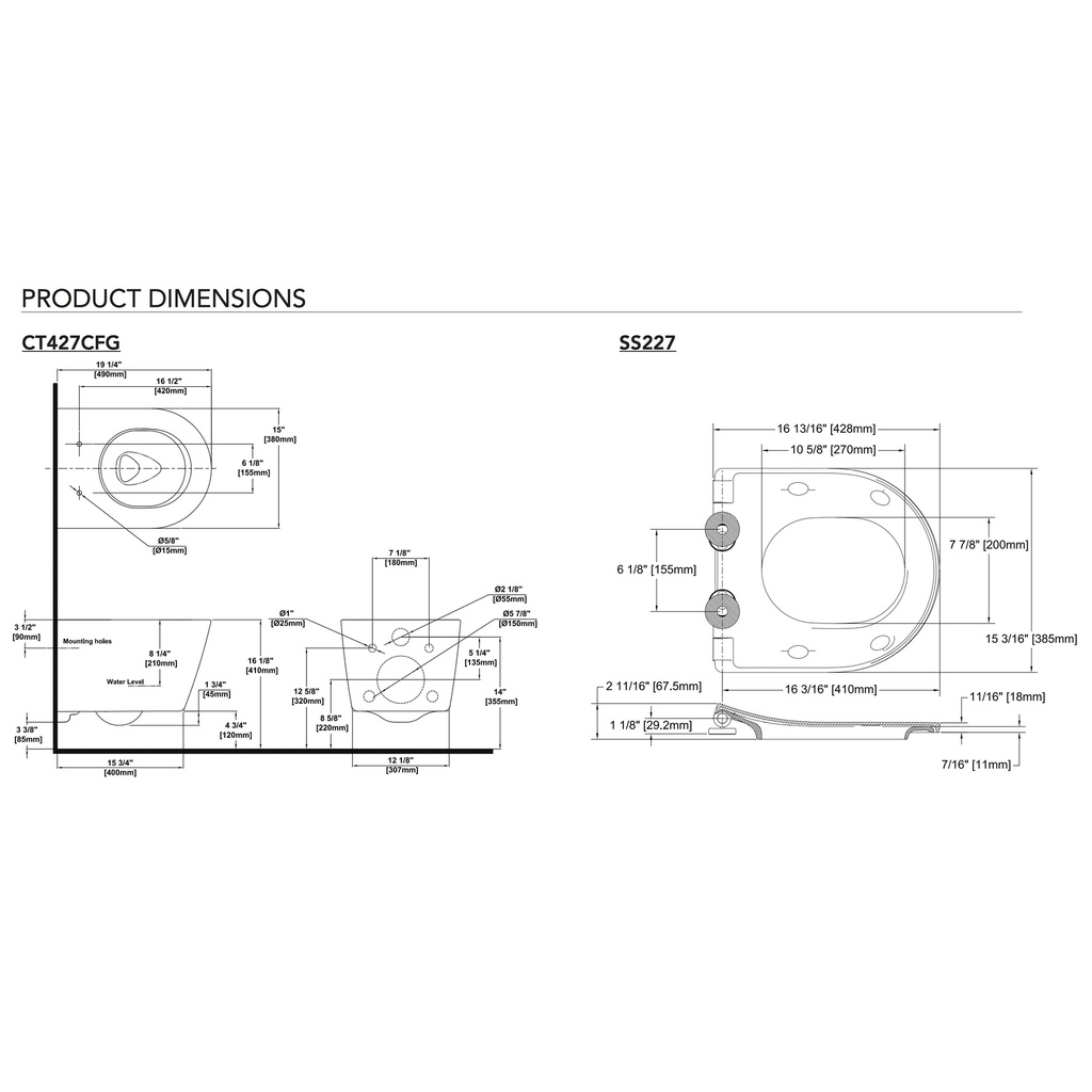 TOTO CWT427227CMFG#MS RP Compact Wall Hung Toilet With In-Wall Tank System