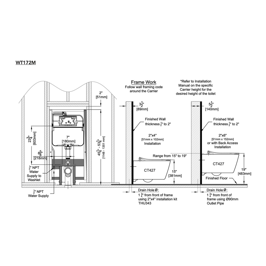 TOTO CWT427227CMFG#WH RP Compact Wall Hung Toilet With In-Wall Tank System