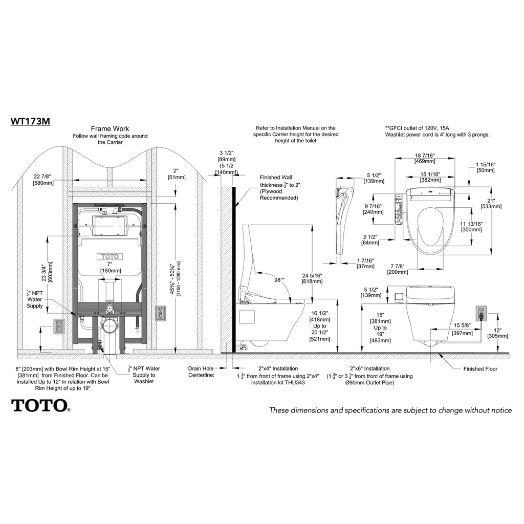 TOTO CWT4283346CMFG#MS S2 Wall Hung Toilet With Washlet Cotton