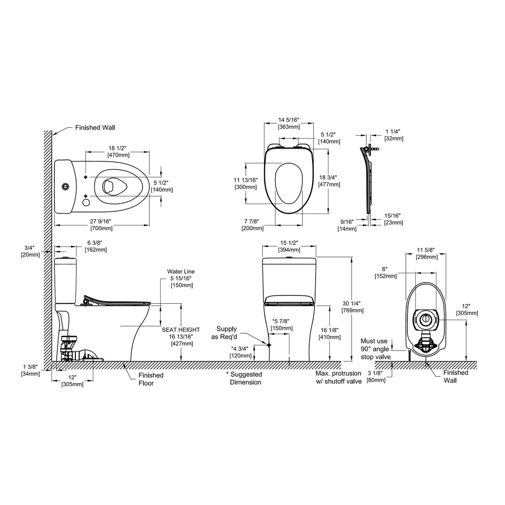 TOTO MS446234CEMFGN#01 Aquia IV Two-Piece Elongated Dual Flush 1.28 and 0.9 GPF Toilet with CEFIONTECT and SoftClose Seat WASHLET+ Ready Cotton White MS446234CEMFGN#01