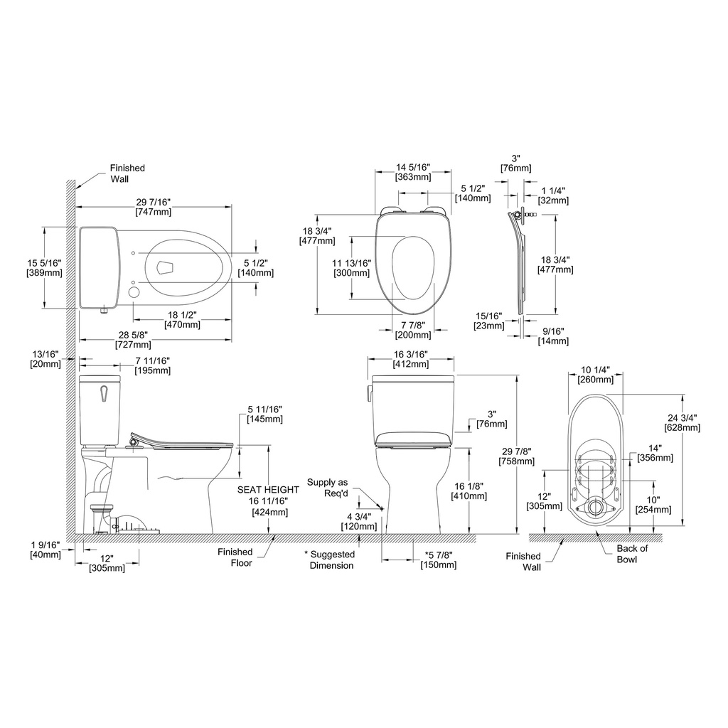 TOTO MS472124CEF#51 2Pc Glaston W Seat Ss124 1.2