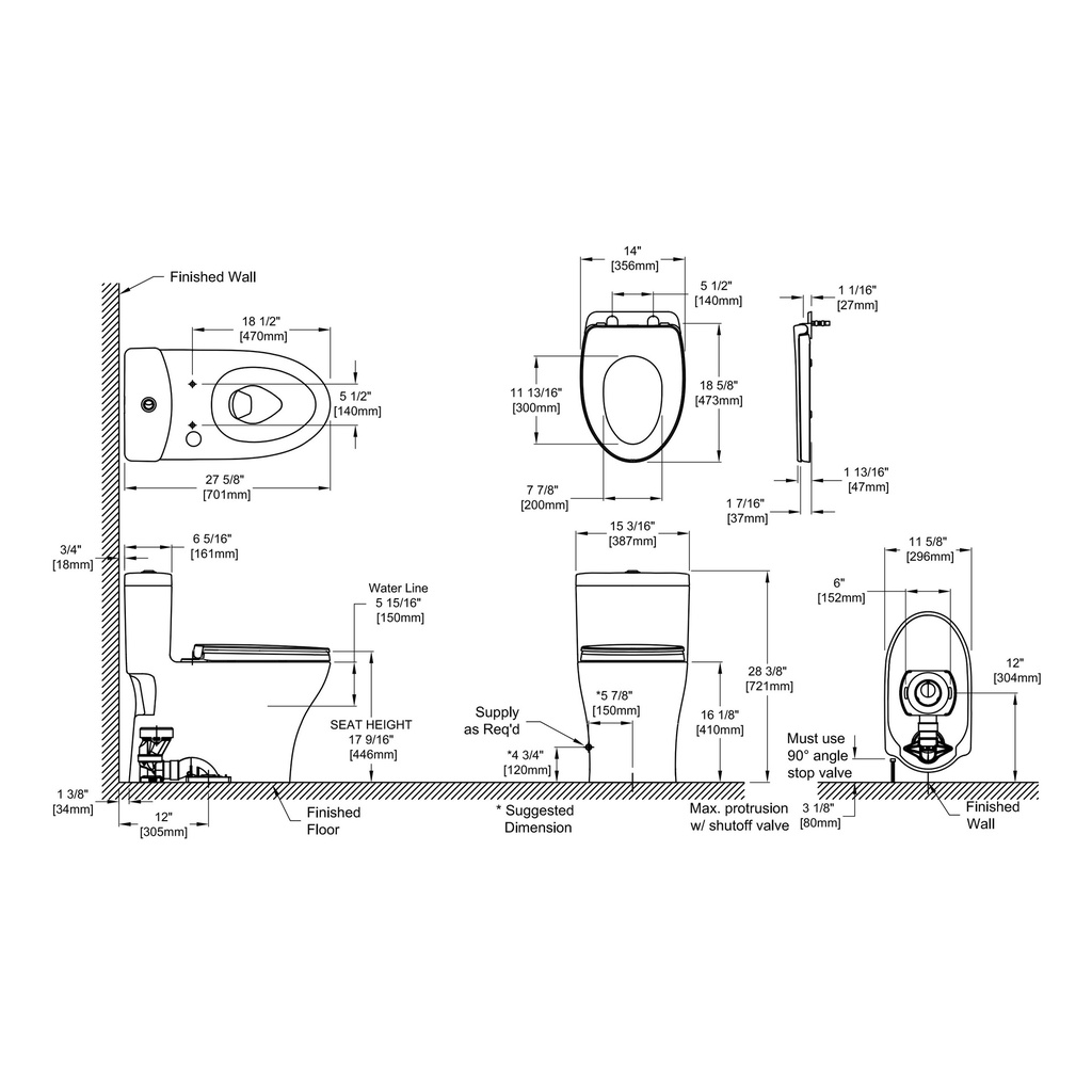 TOTO MS646124CEMFGN#11 Aquia IV One-Piece Elongated Dual Flush 1.28 and 0.9 GPF Universal Height WASHLET+ Ready Toilet with CEFIONTECT Colonial White- MS646124CEMFGN#11