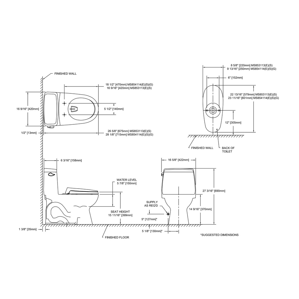 TOTO MS854114E#12 Eco Ultramax Elongated Front 1-Pc Toilet
