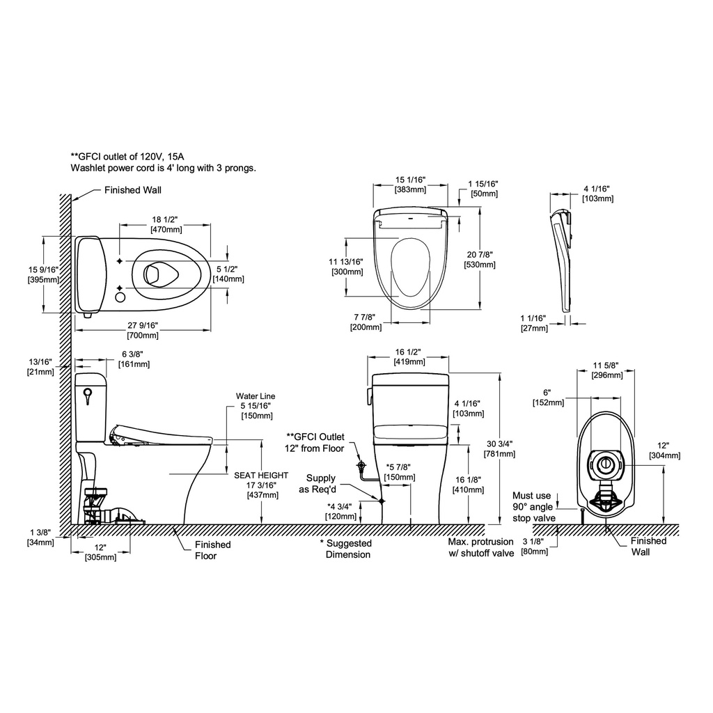 TOTO MW4364726CEMFGNA#01 2Pc Aquia Iv Cube W/ Washlet+S7 Autoflush (0.9 & 1.28 Gpf)