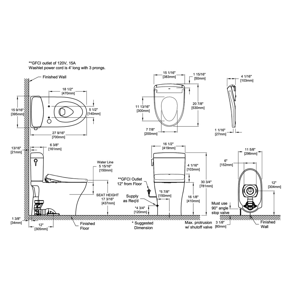TOTO MW4364736CEMFGNA#01 2Pc Aquia Iv Cube W/ Washlet+S7A Autoflush (0.9 & 1.28 Gpf)