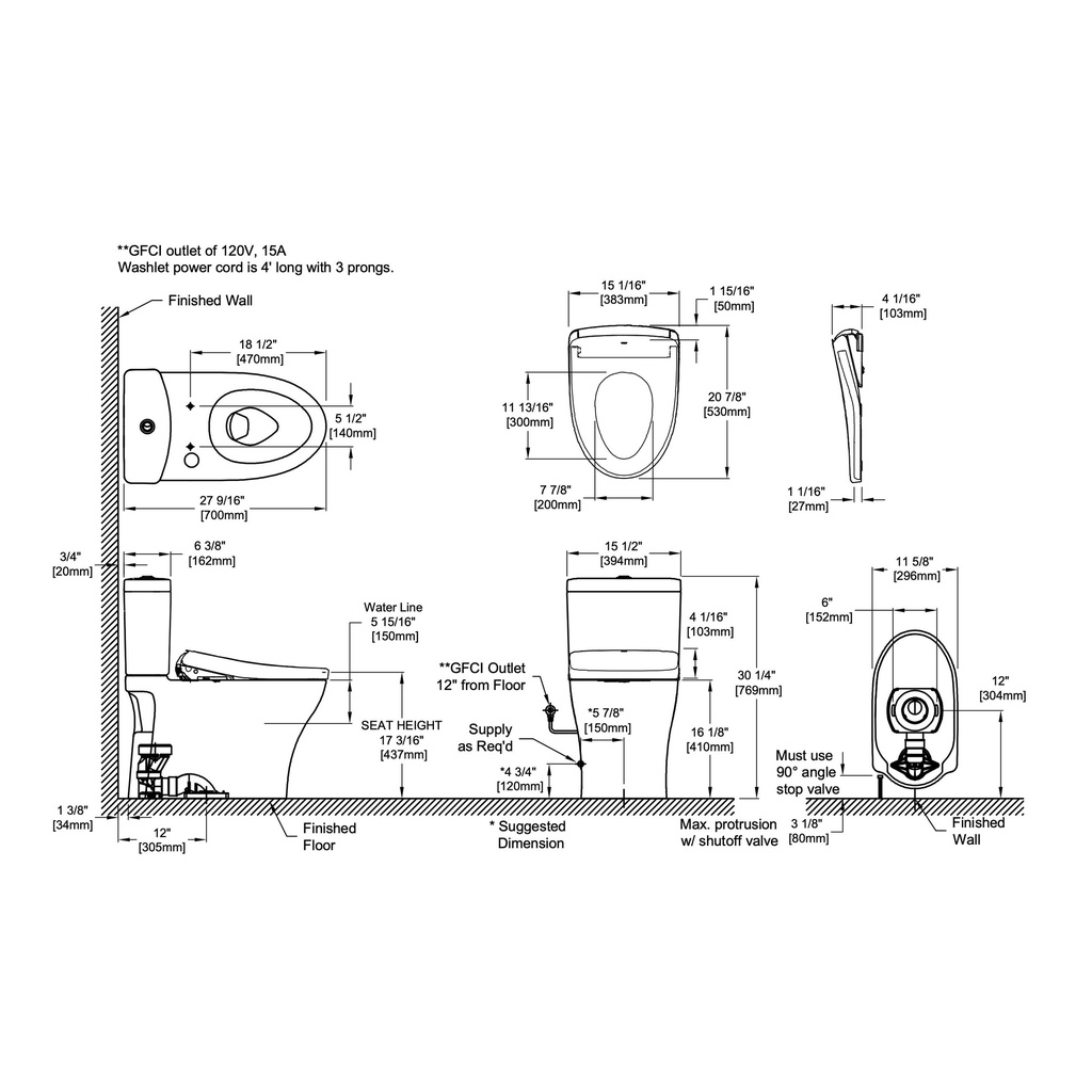 TOTO MW4464726CEMFGNA#01 2Pc Aquia Iv Uh W/ Washlet+ S7& Autoflush (0.9 & 1.28 Gpf)