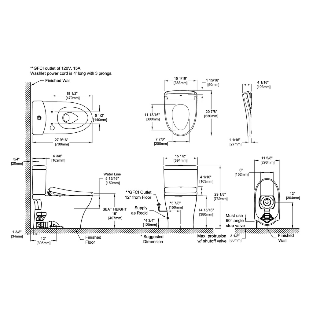 TOTO MW4464726CEMGNA#01 2Pc Aquia Iv Rh W/ Washlet+ S7& Autoflush (0.9 & 1.28 Gpf)