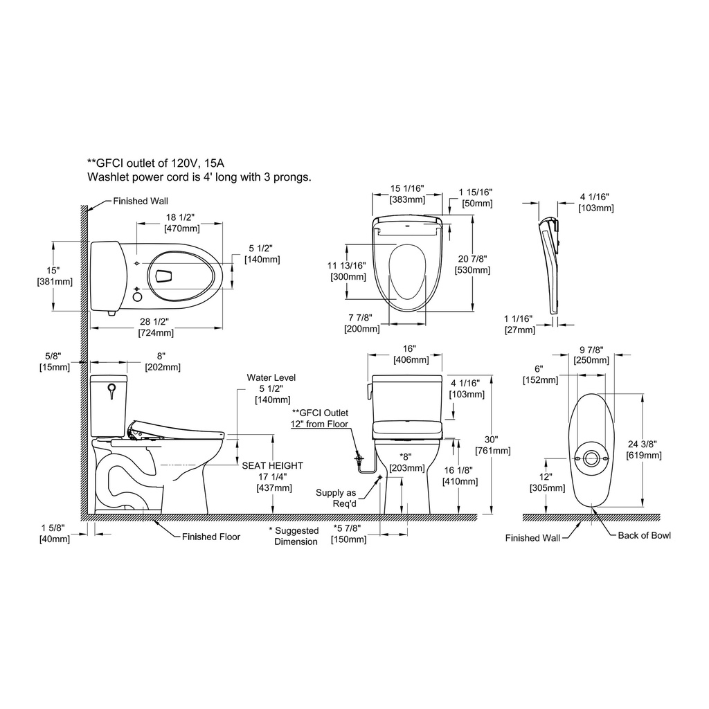 TOTO MW4544736CUFG#01 Drake Ii 1G W/ Washlet+ S7A (1.0 Gpf)