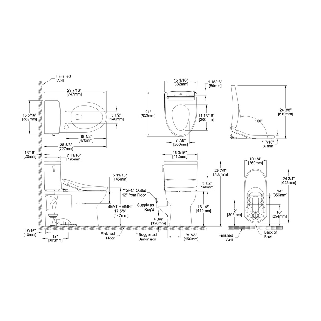 TOTO MW4723446CEFG#01 2Pc Glaston W Washlet S5 1.2